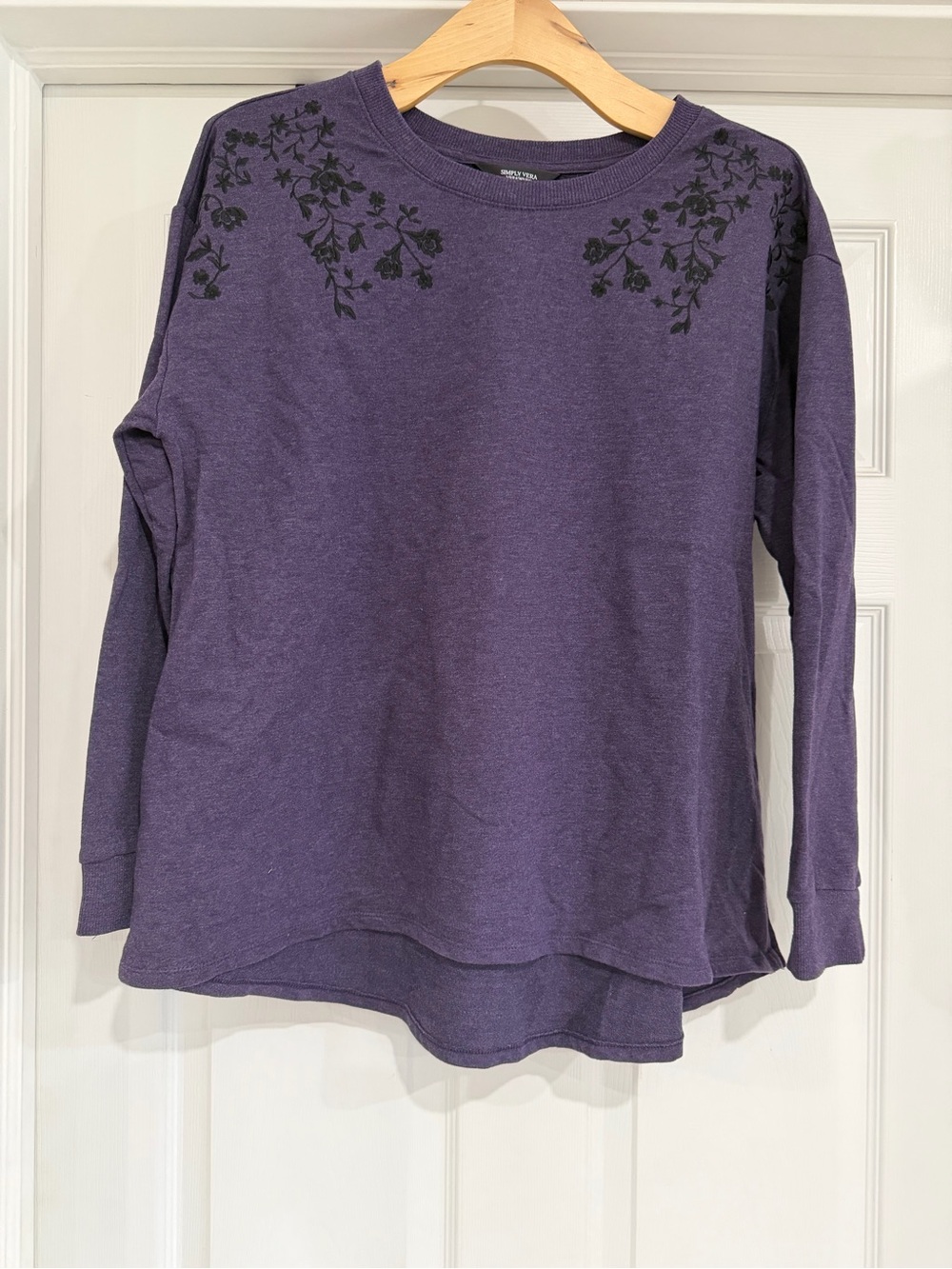 Simply Vera Vera Wang Purple Long Sleeve Sweatshirt with Black Floral Detail